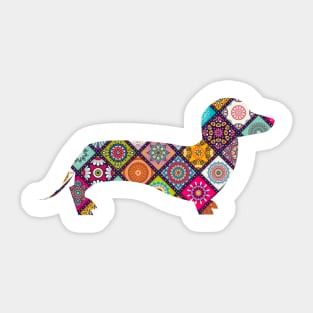 Floral Dachshund Sausage Dog Graphic Mandala Tee Sticker